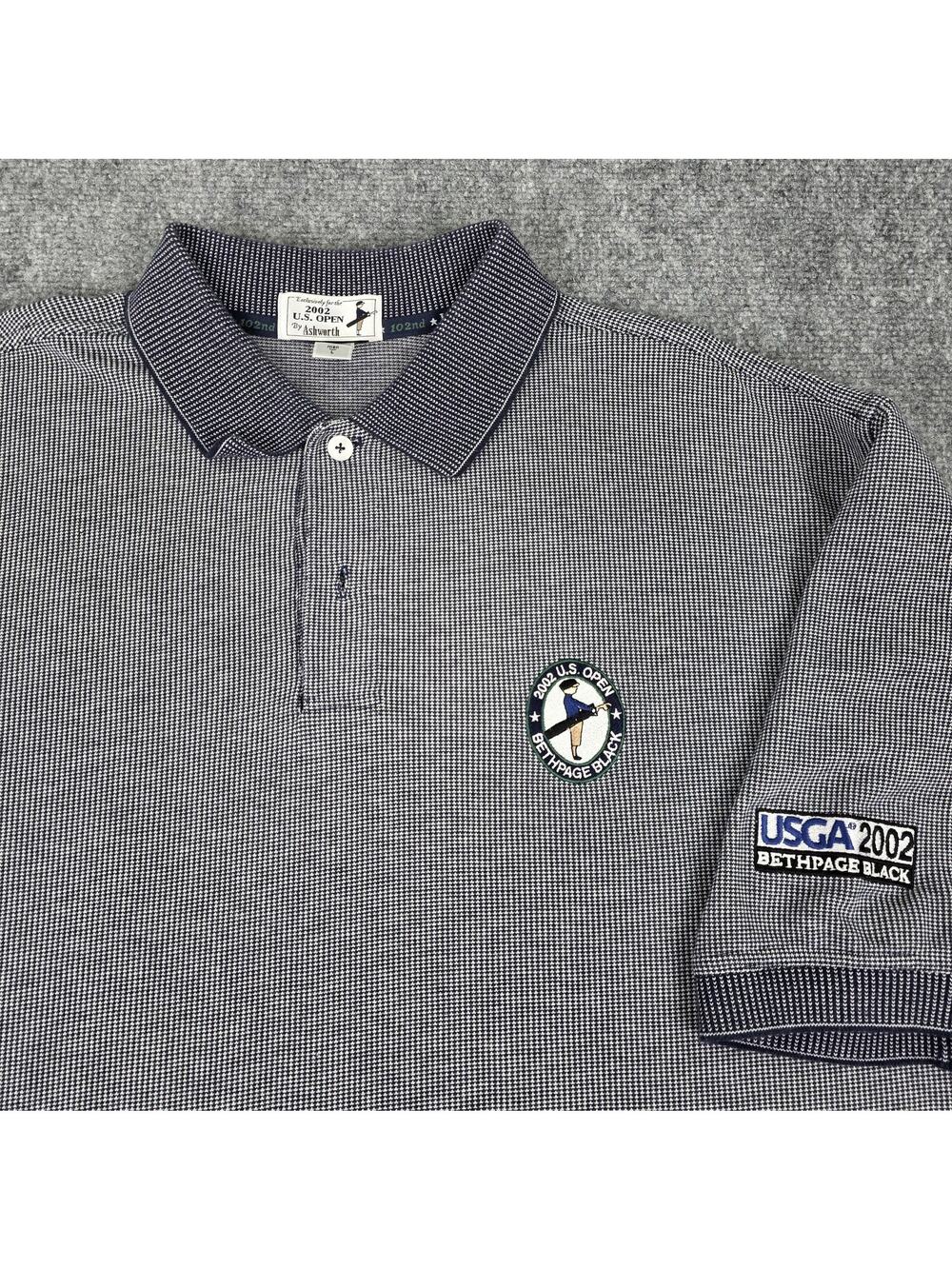 Vintage 2002 US Open Polo Shirt Mens Large Blue Golf Ashworth Bethpage Black